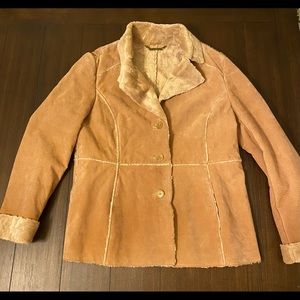 Vintage WINLIT 90s Tan Suede Leather Faux Shearling Boho Coat Great Quality EUC